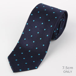 James Adelin Mens Silk Neck Tie in Navy and Turquoise Polka Dot Square Weave