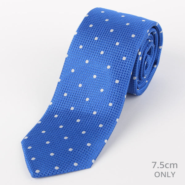 James Adelin Mens Silk Neck Tie in Royal and White Polka Dot Square Weave