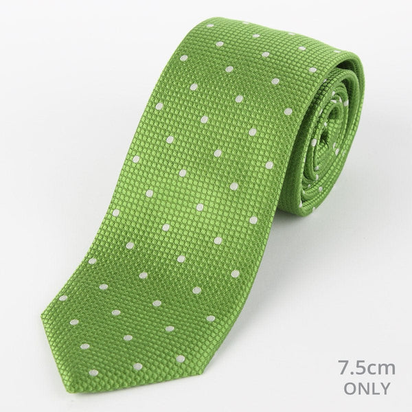 James Adelin Mens Silk Neck Tie in Green and White Polka Dot Square Weave