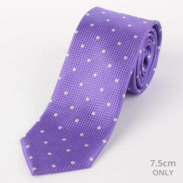 James Adelin Mens Silk Neck Tie in Purple and White Polka Dot Square Weave