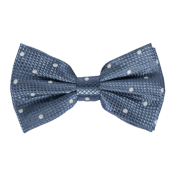 James Adelin Luxury Silk Polka Dot Square Weave Silk Bow Tie Slate/White