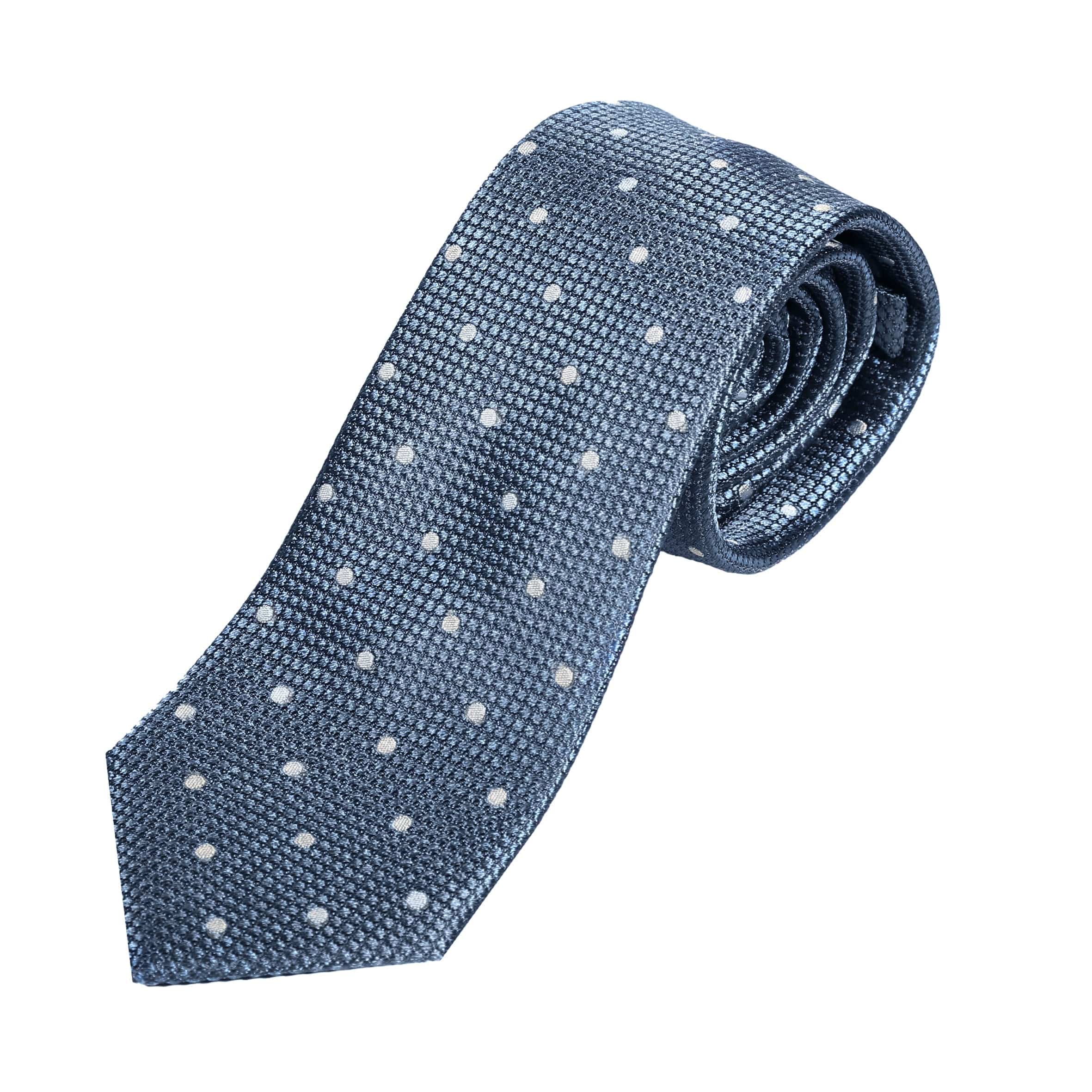 James Adelin Mens Silk Neck Tie in Slate and White Polka Dot Square Weave