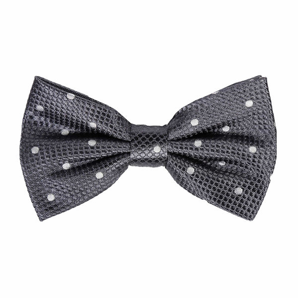 James Adelin Luxury Silk Polka Dot Square Weave Silk Bow Charcoal/White