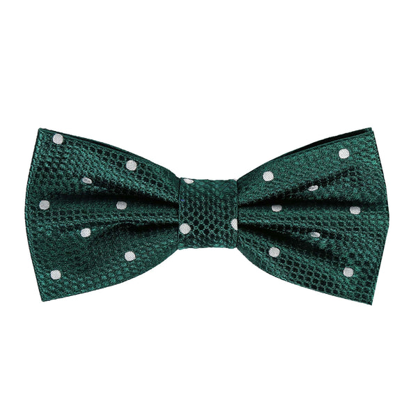 James Adelin Luxury Silk Polka Dot Square Weave Silk Bow Dark Green/White