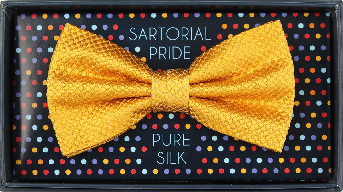 James Adelin Luxury Pure Silk Square Weave Bow Tie in Gold
