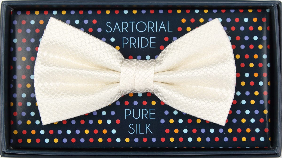 James Adelin Luxury Pure Silk Square Weave Bow Tie in Off-White