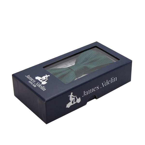 James Adelin Luxury Pure Silk Square Weave Bow Tie in Dark Green