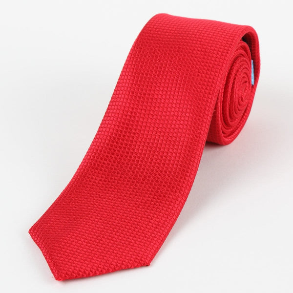 James Adelin Mens Silk Neck Tie in Red Square Weave