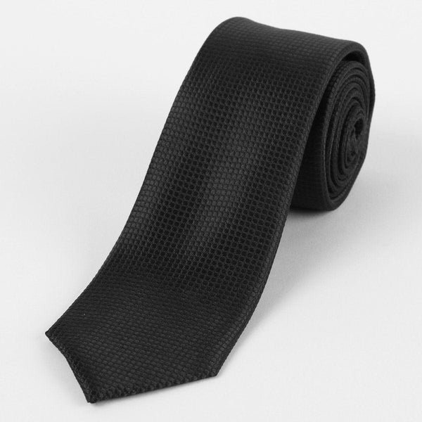 James Adelin Mens Silk Neck Tie in Black Square Weave