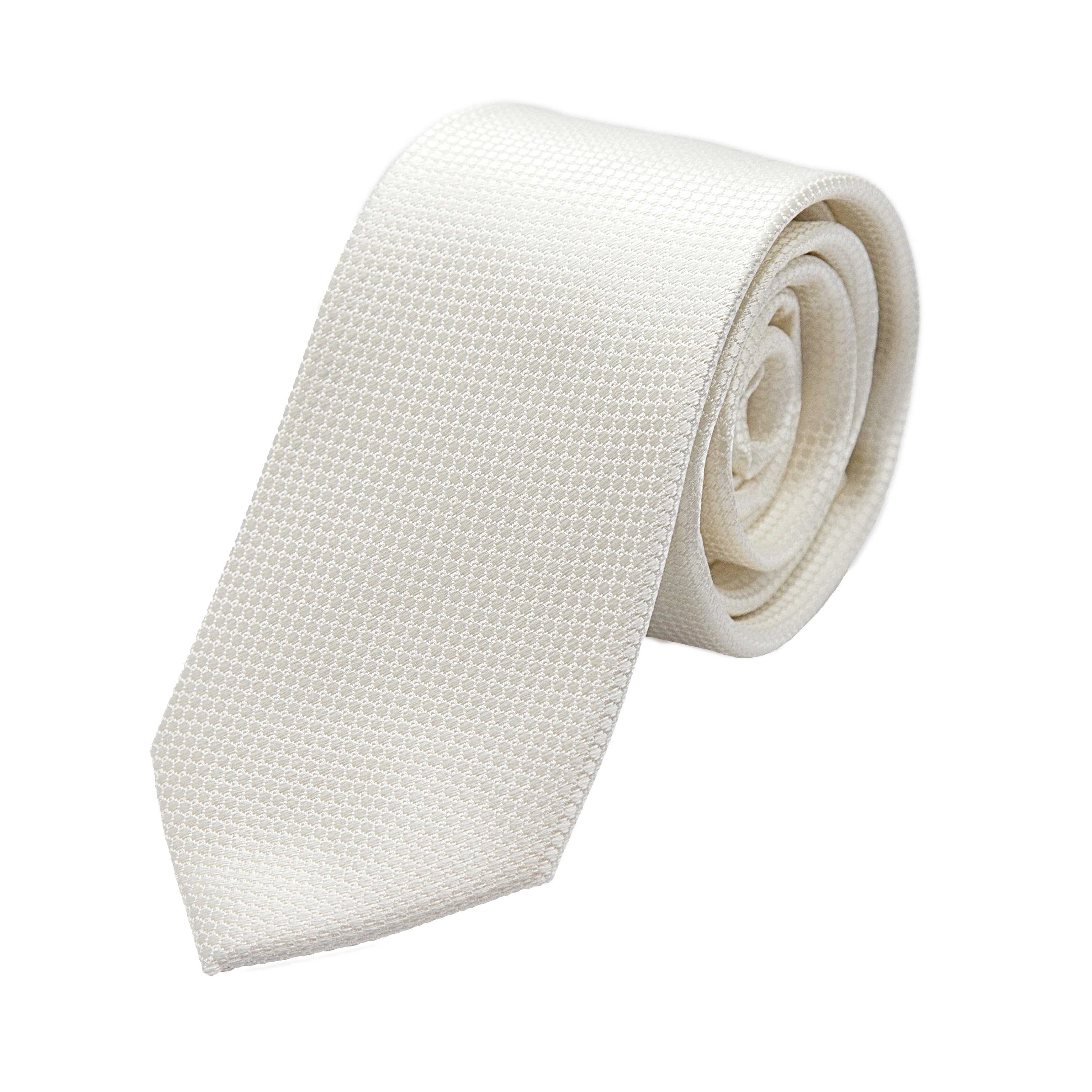 James Adelin Mens Silk Neck Tie in Cream Square Weave
