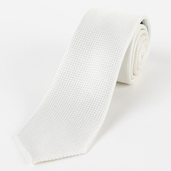 James Adelin Mens Silk Neck Tie in Off White Square Weave