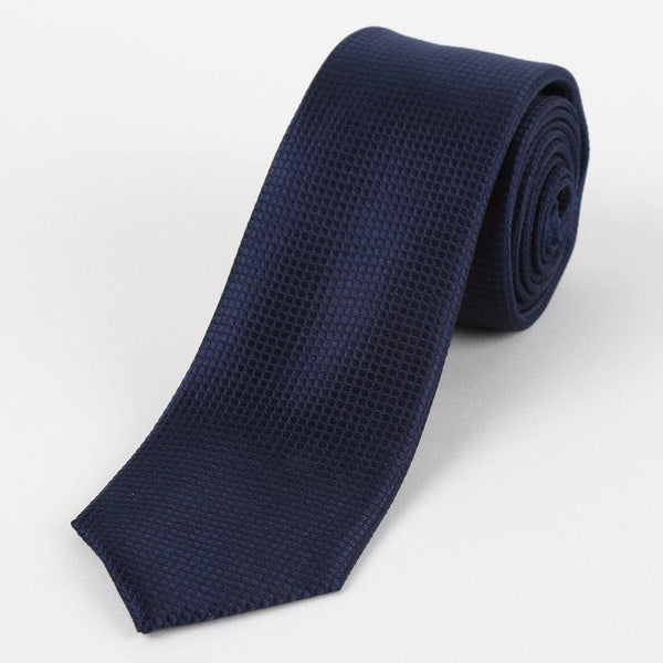 James Adelin Mens Silk Neck Tie in Navy Square Weave