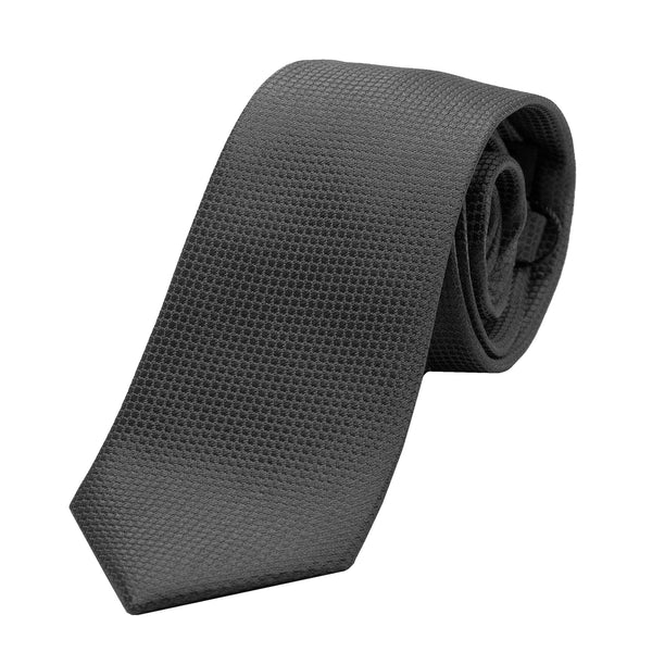 James Adelin Mens Silk Neck Tie in Charcoal Square Weave
