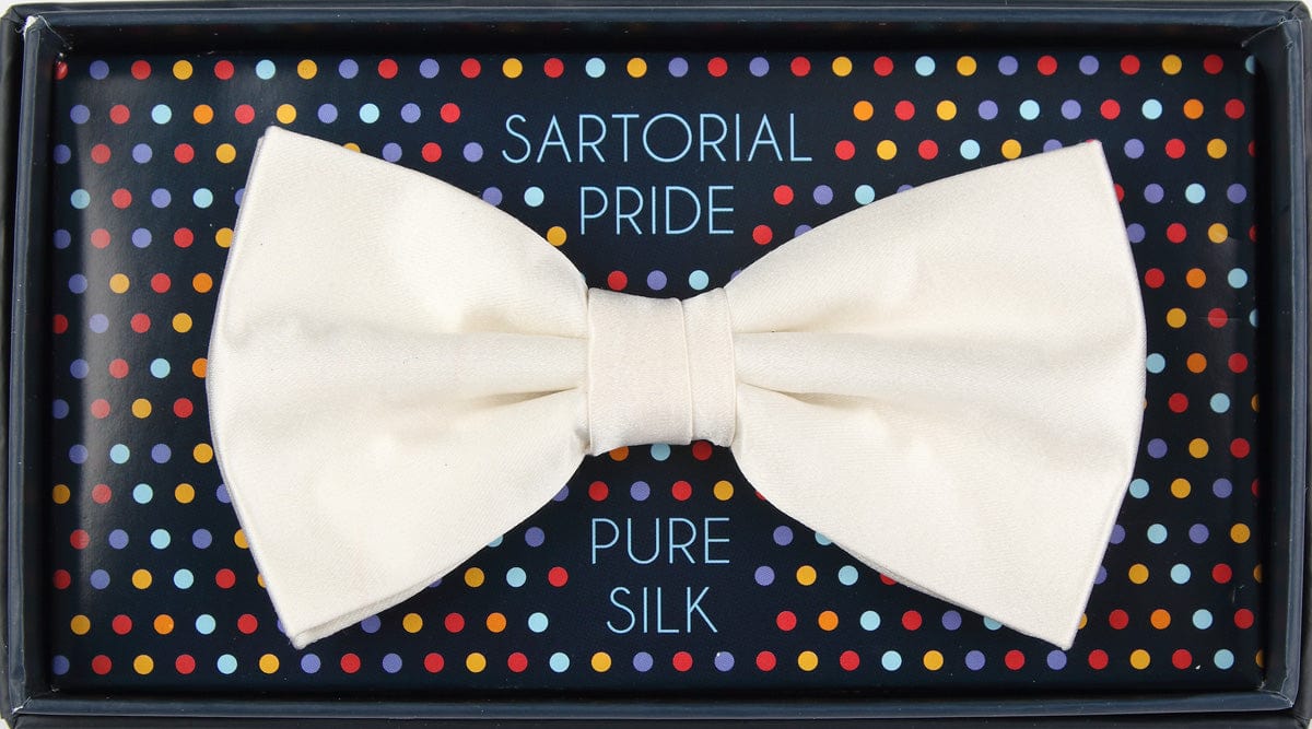James Adelin Luxury Silk Satin Weave Silk Bow Tie in Off White