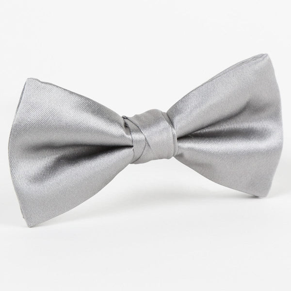 James Adelin Luxury Silk Satin Weave Single Dimple Bow Tie in Silver