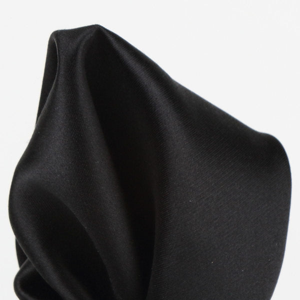 James Adelin Black Satin Weave Luxury Pure Silk Pocket Square