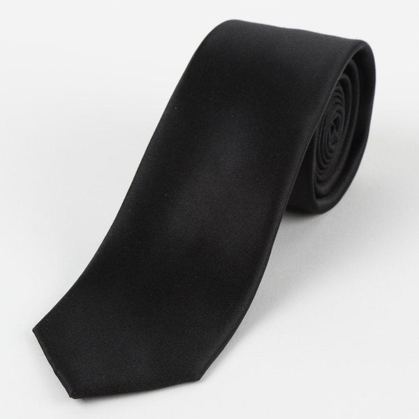 James Adelin Mens Silk Neck Tie in Black Satin Weave