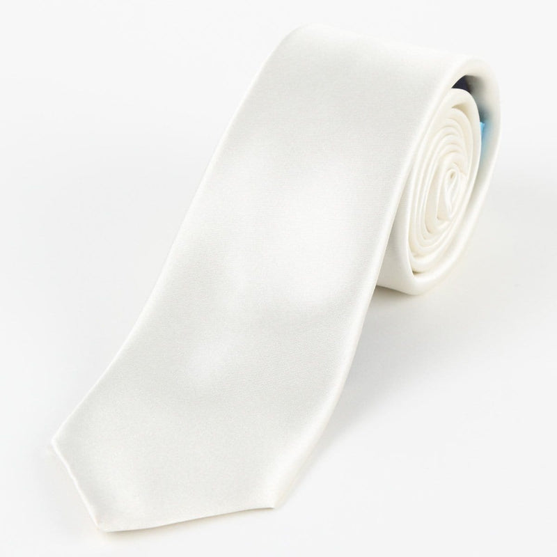 James Adelin Mens Silk Neck Tie in Off White Satin Weave