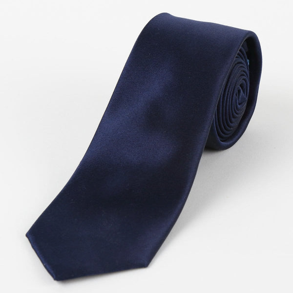 James Adelin Mens Silk Neck Tie in Navy Satin Weave