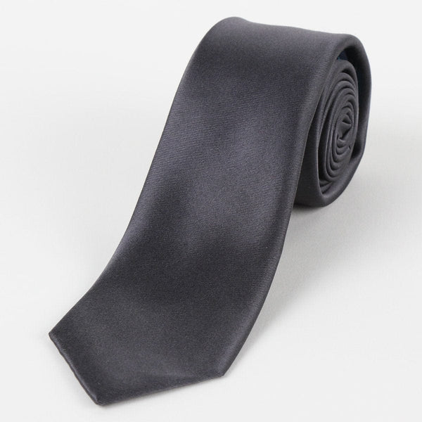 James Adelin Mens Silk Neck Tie in Charcoal Satin Weave