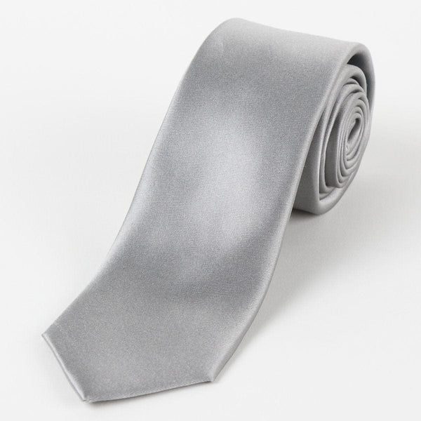 James Adelin Mens Silk Neck Tie in Silver Satin Weave