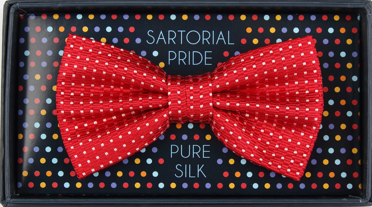 James Adelin Luxury Pure Silk Spotted Bow Tie in Red/White Textured Weave