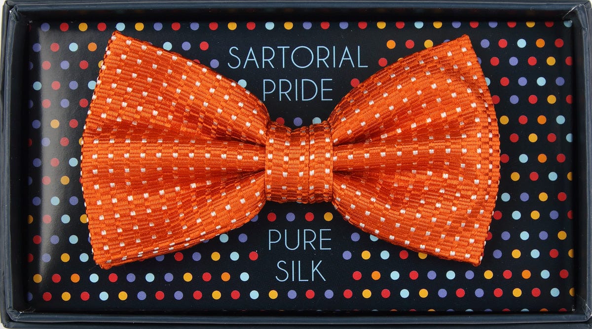 James Adelin Luxury Pure Silk Spotted Bow Tie in Orange/White Textured Weave