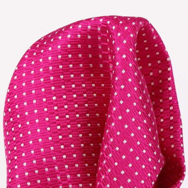 James Adelin Spotted Luxury Silk Pocket Square Magenta and White Textured Weave