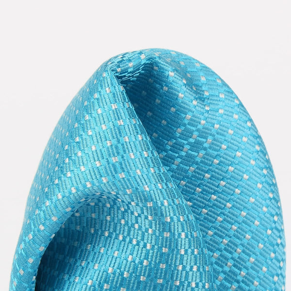 James Adelin Spotted Pure Silk Pocket Square Turquoise and White Textured Weave