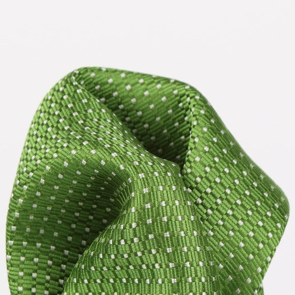 James Adelin Spotted Luxury Pure Silk Pocket Square Green and White Textured Weave