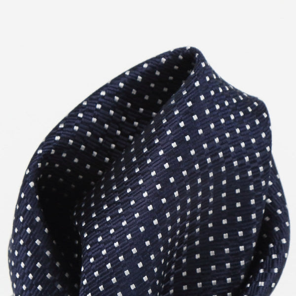 James Adelin Spotted Luxury Silk Pocket Square Navy and White Textured Weave