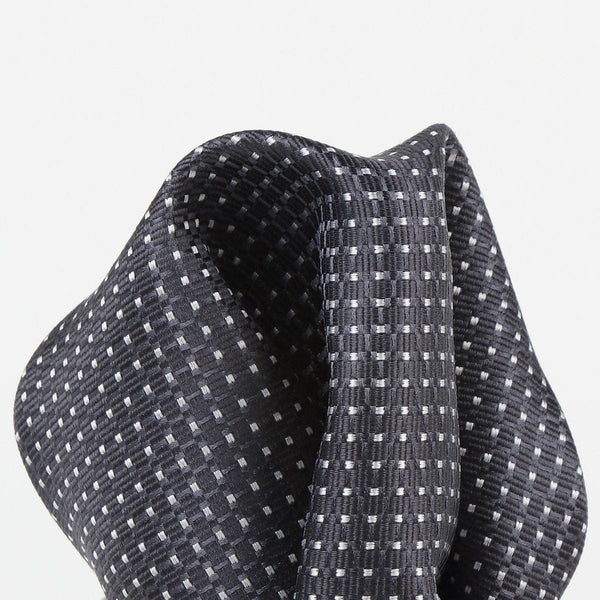 James Adelin Spotted Luxury Pure Silk Pocket Square Charcoal and White Textured Weave