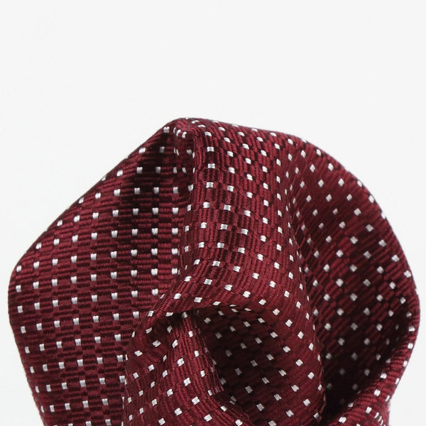 James Adelin Luxury Spotted Weave Silk Pocket Square in Burgundy and White Textured Weave