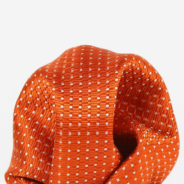 James Adelin Spotted Luxury Silk Textured Weave Pocket Square Orange and White