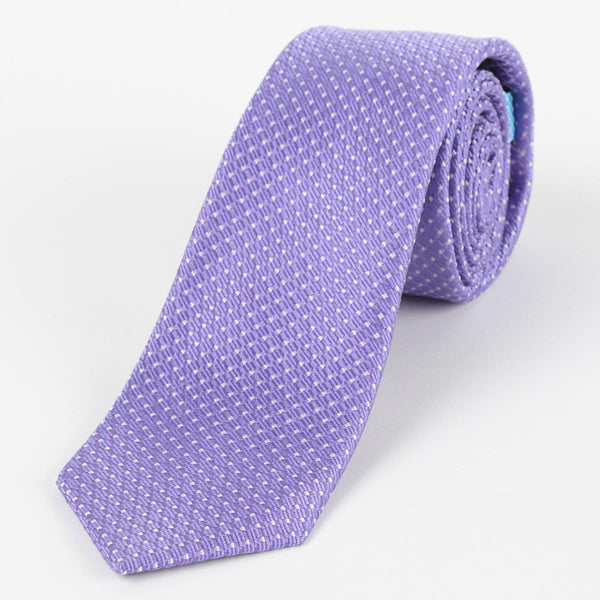 James Adelin Mens Silk Neck Tie in Purple and White Spotted Textured Weave