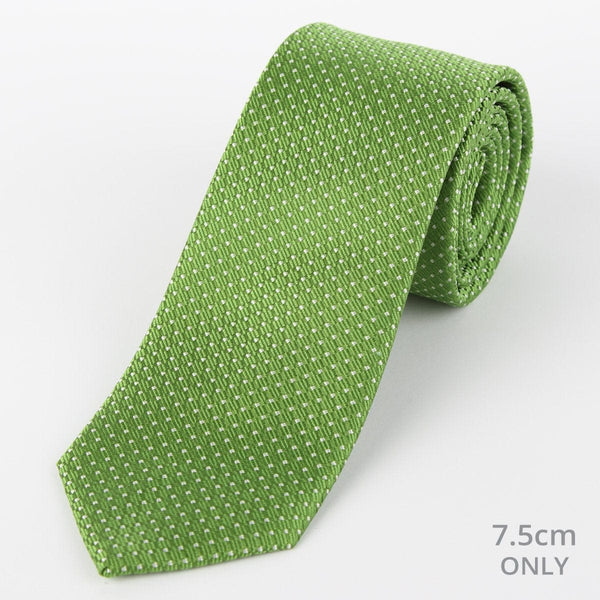 James Adelin Mens Silk Neck Tie in Green and White Spotted Textured Weave