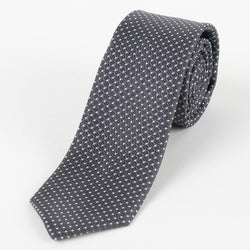 James Adelin Mens Silk Neck Tie in Charcoal and White Mini Spotted Textured Weave