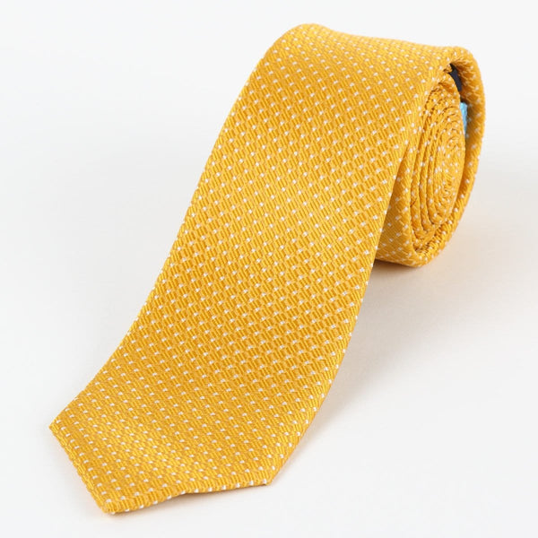 James Adelin Mens Silk Neck Tie in Gold and White Spotted Textured Weave