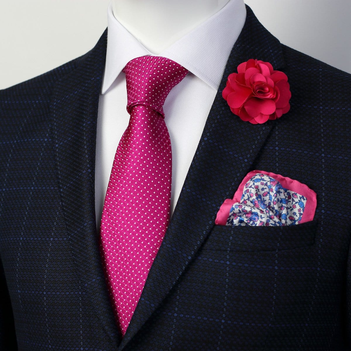 James Adelin Mens Silk Neck Tie in Magenta and White Spotted Textured Weave