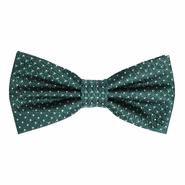 James Adelin Luxury Pure Silk Spotted Bow Tie in Dark Green/White Textured Weave