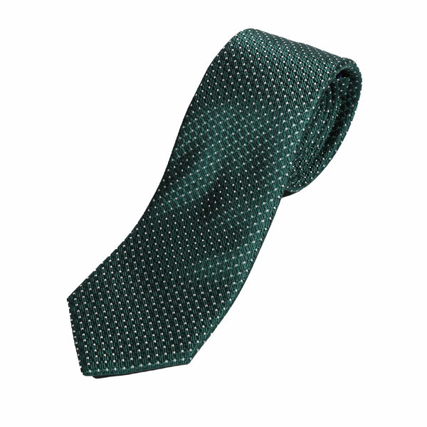 James Adelin Mens Silk Neck Tie in Dark Green and White Spotted Textured Weave