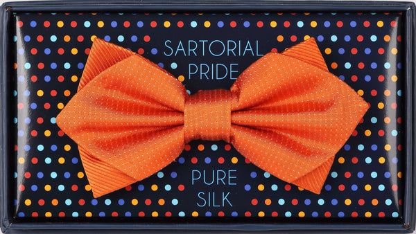 James Adelin Luxury Pure Silk Combo PinPoint Satin/Twill Weave Bow Tie in Orange