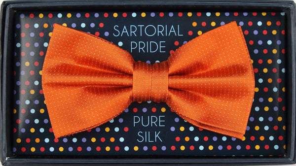 James Adelin Luxury Pure Silk PinPoint Satin Weave Bow Tie in Orange
