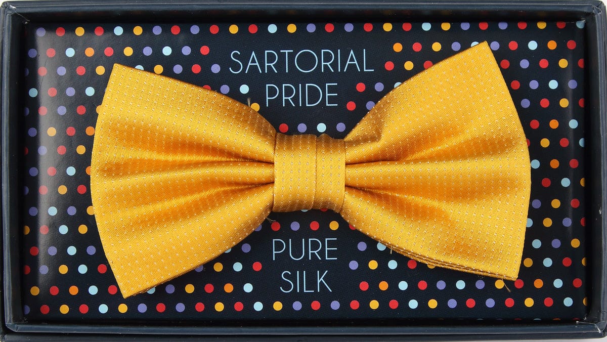 James Adelin Luxury Pure Silk PinPoint Satin Weave Bow Tie in Gold