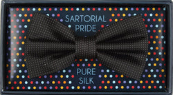 James Adelin Luxury Silk Pin Point Satin Weave Bow Tie in Black