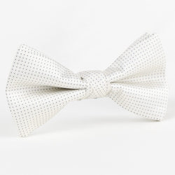 James Adelin Luxury Pinpoint Satin Weave Pure Silk Single Dimple Bow Tie in Off-White and Black