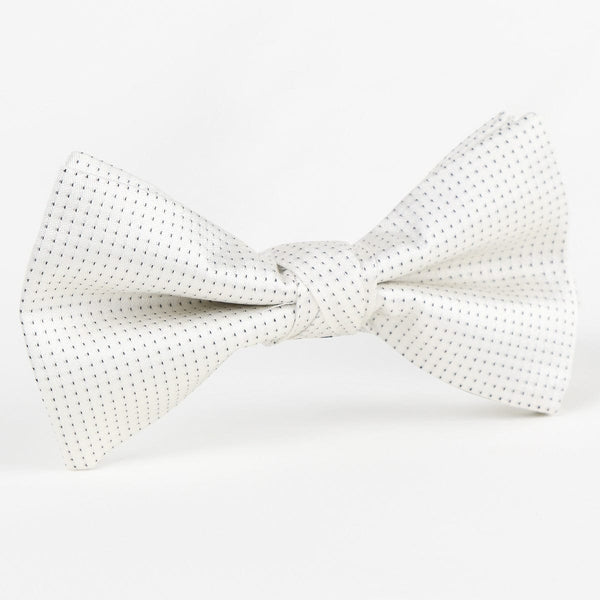 James Adelin Luxury Pinpoint Satin Weave Pure Silk Single Dimple Bow Tie in Off-White and Black