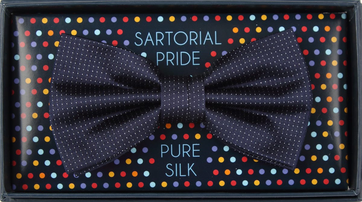 James Adelin Luxury Pure Silk PinPoint Satin Weave Bow Tie in Navy
