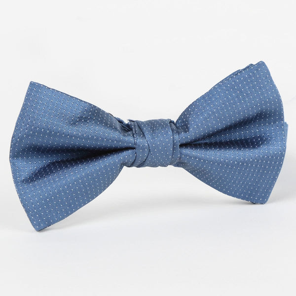 James Adelin Luxury Pin Point Satin Weave Single Dimple Silk Bow Tie in Slate and White