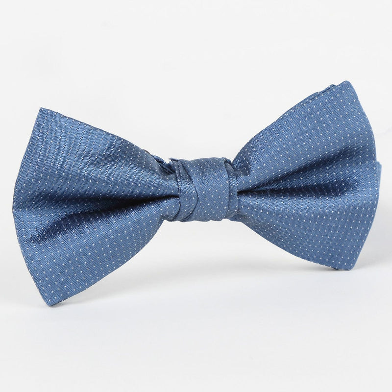 James Adelin Luxury Pin Point Satin Weave Single Dimple Silk Bow Tie in Slate and White